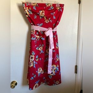 *Sheri Martin Red Floral Strapless Fit & Flare Dress #LW